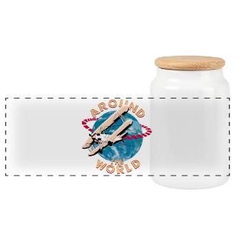 Around the world by plane - Panoramic Cookie Jar with Wooden Lid - white - Front