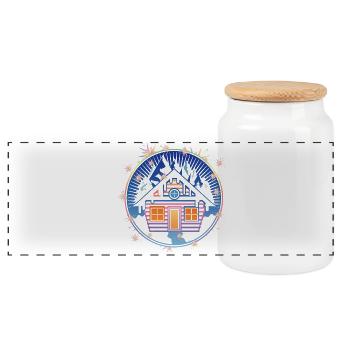 small snowy hut in the mountains in winter - Panoramic Cookie Jar with Wooden Lid - white - Front