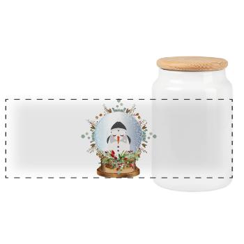 Belle boule à neige nostalgique avec bonhomme de neige - Boîte à biscuits avec couvercle en bois - blanc - Devant