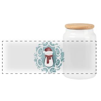 Bonhomme de neige au Père Noël regarder en hiver - Boîte à biscuits avec couvercle en bois - blanc - Devant