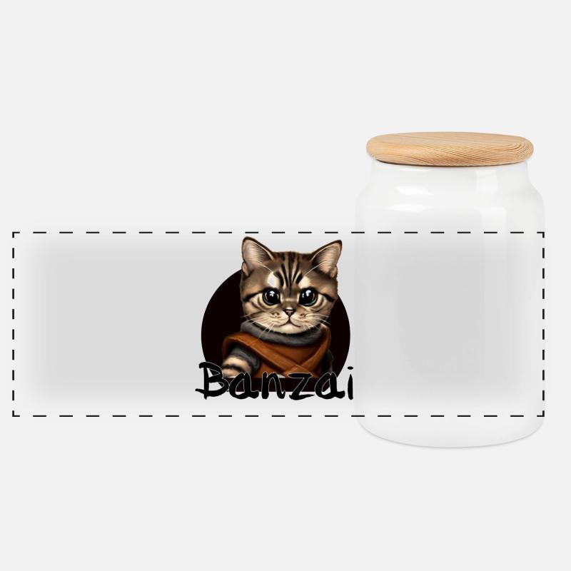 Aventure spatiale Banzai Cat - Boîte à biscuits avec couvercle en bois - blanc