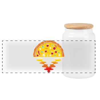 Pizza Sunset – Sea Aesthetic Design - Panoramic Cookie Jar with Wooden Lid - white - Front