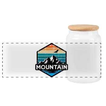 Retro Mountain Ridge Sunset - Panoramic Cookie Jar with Wooden Lid - white - Front