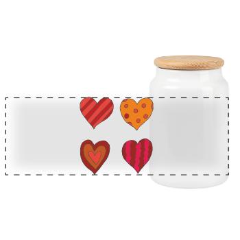 Heart variation 4er - Panoramic Cookie Jar with Wooden Lid - white - Front