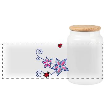Flower with ladybug - Panoramic Cookie Jar with Wooden Lid - white - Front