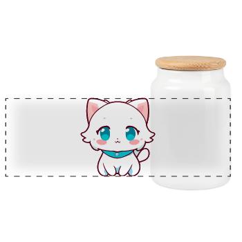 Kawaii Weiße Chibi-Katze – Süße Anime-Katze - Panorama Keksdose mit Holzdeckel - Weiß - Vorne