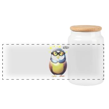 Lustiger Vogel mit Brille - Panorama Keksdose mit Holzdeckel - Weiß - Vorne