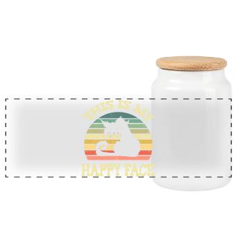 Mürrische Katze - Panoramic Cookie Jar with Wooden Lid - white - Front
