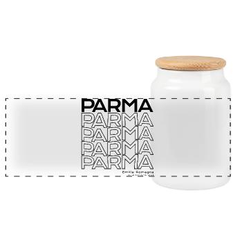 Parma Emilia-Romagna Italien - Panorama Keksdose mit Holzdeckel - Weiß - Vorne