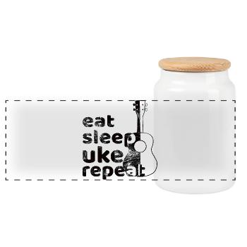 eat sleep uke repeat! schwarz - Panorama Keksdose mit Holzdeckel - Weiß - Vorne