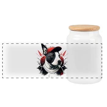 Bull Terrier Street Art Casquette - Boîte à biscuits avec couvercle en bois - blanc - Devant