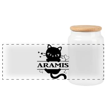 t-shirt Aramis t-shirt cat gift idea cat cat - Panoramic Cookie Jar with Wooden Lid - white - Front