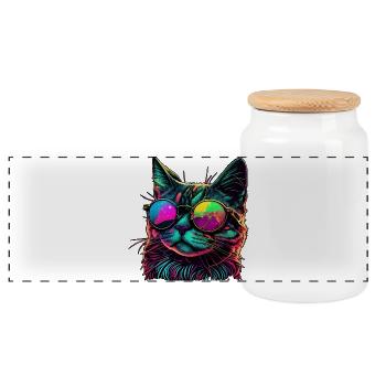 Coole Katze - Panorama Keksdose mit Holzdeckel - Weiß - Vorne