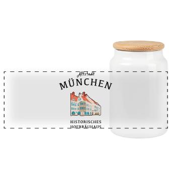 München, Historisches Hofbräuhaus, Bayern - Panorama Keksdose mit Holzdeckel - Weiß - Vorne