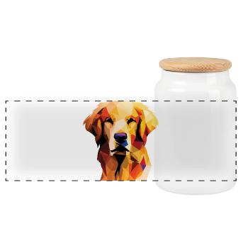 Golden Retriever Hund Polygon - Panorama Keksdose mit Holzdeckel - Weiß - Vorne