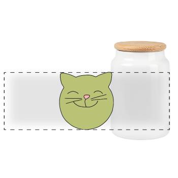 Tête de chat verte - Boîte à biscuits avec couvercle en bois - blanc - Devant
