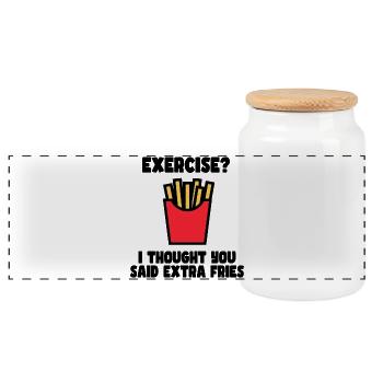 Exercise? I just said extra fries # - Panoramic Cookie Jar with Wooden Lid - white - Front