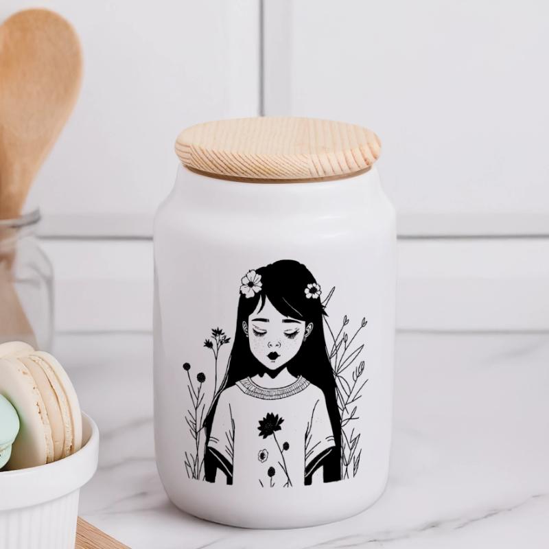 Abstract Cosmic Wave Pattern Tee Panoramic Cookie Jar with Wooden Lid