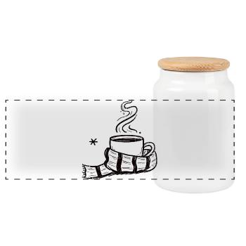 Cozy Steam Mug with Scarf - Panoramic Cookie Jar with Wooden Lid - white - Front