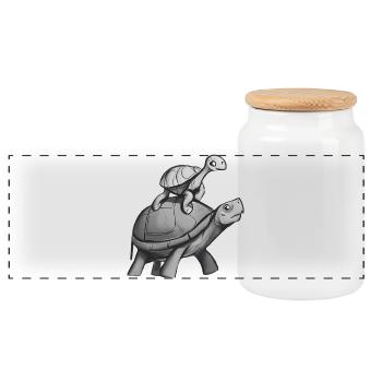 Schildkröte reitet auf Schildkröte - Panorama Keksdose mit Holzdeckel - Weiß - Vorne