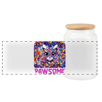 Pawsome - Katze in Blumen - Panorama Keksdose mit Holzdeckel - Weiß - Vorne