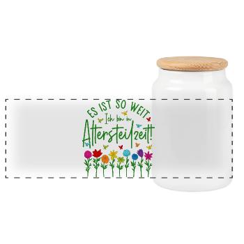 Es ist so weit Ich bin in Altersteilzeit - Blumen - Panorama Keksdose mit Holzdeckel - Weiß - Vorne