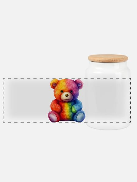 Regenbogen Plüsch Bär Umarmung - Panorama Keksdose mit Holzdeckel - Weiß