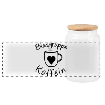 Blutgruppe Koffein - Panorama Keksdose mit Holzdeckel - Weiß - Vorne