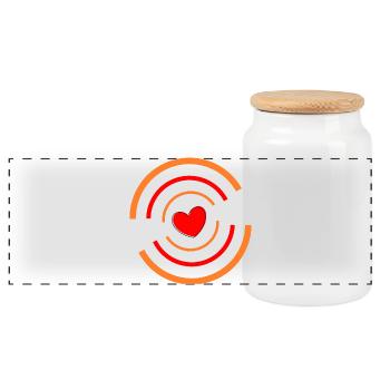 Heart red with stripes - Panoramic Cookie Jar with Wooden Lid - white - Front