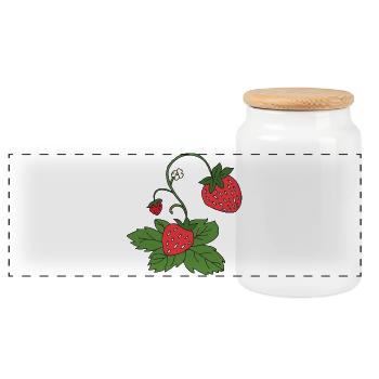 strawberry plant - Panoramic Cookie Jar with Wooden Lid - white - Front