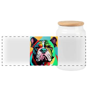Bouledogue - Boîte à biscuits avec couvercle en bois - blanc - Devant
