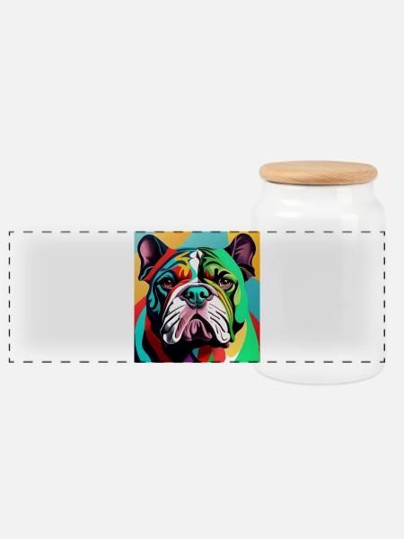 Bulldogge Hund - Panorama Keksdose mit Holzdeckel - Weiß