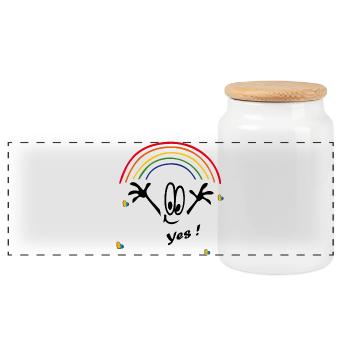 Oui, couleurs arc-en-ciel, arc-en-ciel - Boîte à biscuits avec couvercle en bois - blanc - Devant