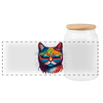 Cool Cat - Panorama Keksdose mit Holzdeckel - Weiß - Vorne