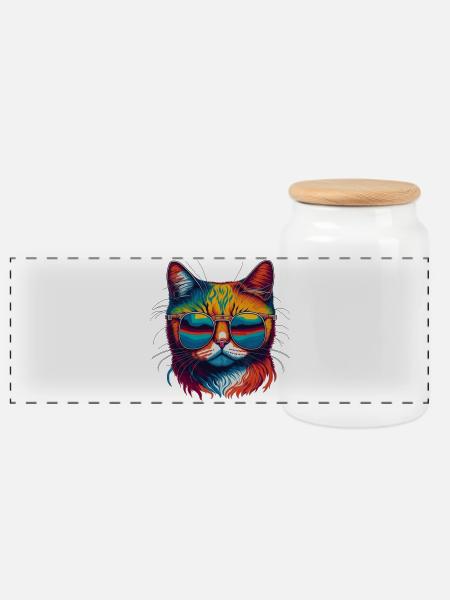 Cool Cat - Panorama Keksdose mit Holzdeckel - Weiß