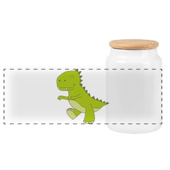 Dino small - Panoramic Cookie Jar with Wooden Lid - white - Front
