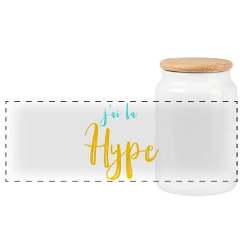 J'ailahype - blue yellow lettering - Panoramic Cookie Jar with Wooden Lid - white - Front