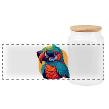 Charmeur coloré: T-shirt perroquet rétro - Boîte à biscuits avec couvercle en bois - blanc - Devant