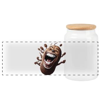 Lucky coffee bean - Panoramic Cookie Jar with Wooden Lid - white - Front