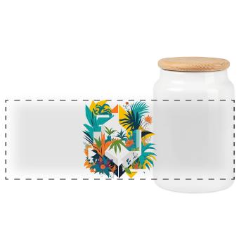 Geometric Jungle - Panoramic Cookie Jar with Wooden Lid - white - Front