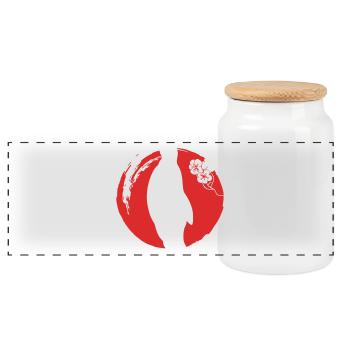 Penguin Silhouette Japanese - Panoramic Cookie Jar with Wooden Lid - white - Front