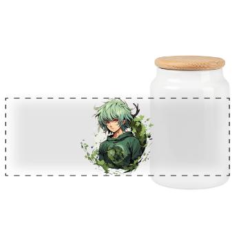Manga Boy Design - Boîte à biscuits avec couvercle en bois - blanc - Devant