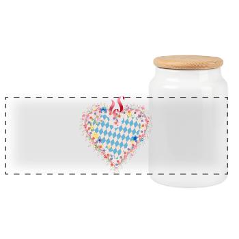 Forme de cœur en pain d’épices dans le style bavarois bleu et blanc - Boîte à biscuits avec couvercle en bois - blanc - Devant