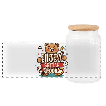 Genießen Sie britisches Essen - British Food Day Typografie - Panorama Keksdose mit Holzdeckel - Weiß - Vorne