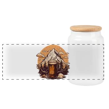 Mountain Peak with Beer Mug Design - Panoramic Cookie Jar with Wooden Lid - white - Front