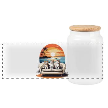 Cats by the sea - Panoramic Cookie Jar with Wooden Lid - white - Front