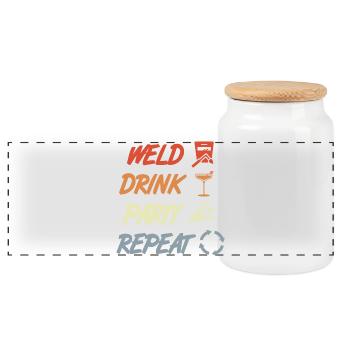 Weld Drink Party Repeat - Panorama Keksdose mit Holzdeckel - Weiß - Vorne