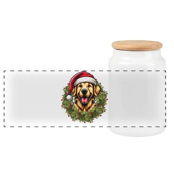Golden Retriever at Christmas 🎄 - Panoramic Cookie Jar with Wooden Lid - white - Front