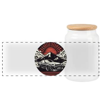 JDM car Japanese Retro Car Racing Drifting Legend - Panoramic Cookie Jar with Wooden Lid - white - Front