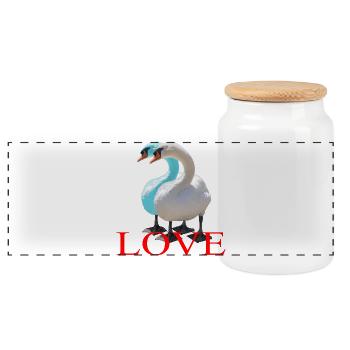Duo de cygnes en forme de cœur - Boîte à biscuits avec couvercle en bois - blanc - Devant